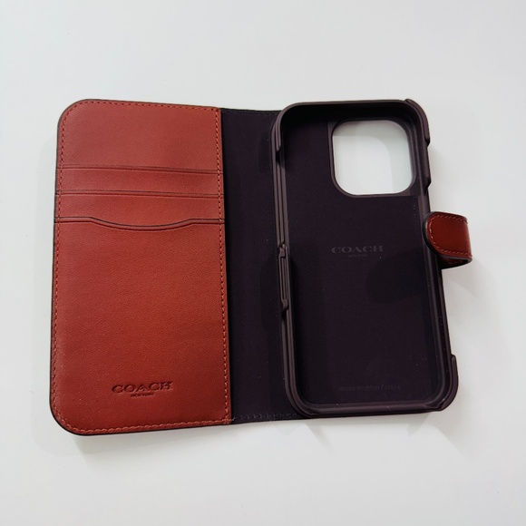 Coach Folio Signature Canvas iPhone 15 Pro Wallet Case Brown Logo Leather - Picture 3 of 4